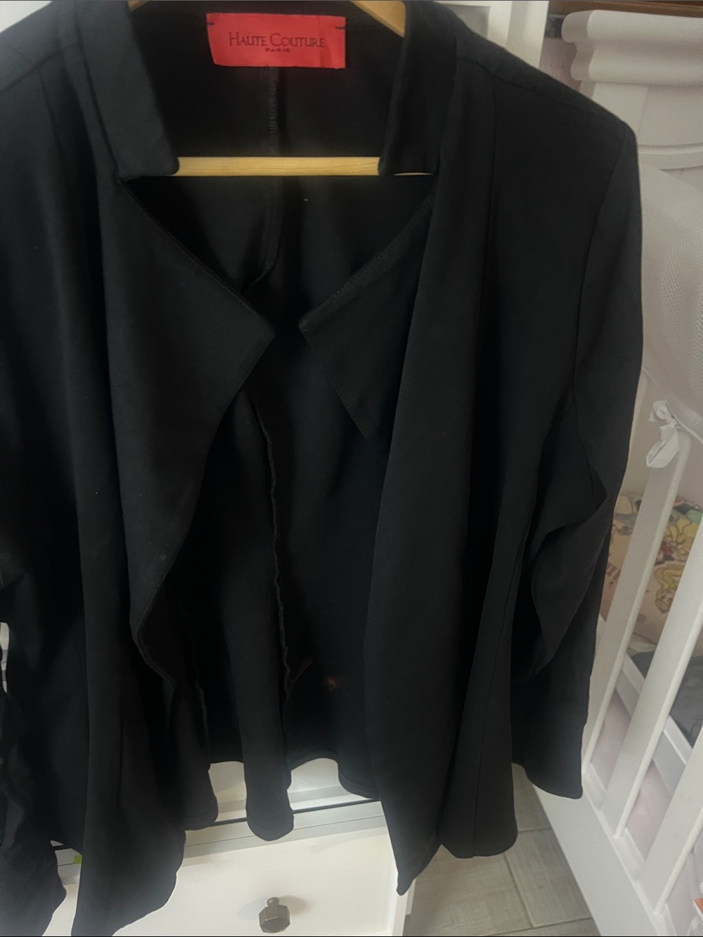 Vintage Black Draped Open Front Jacket Blazer Haute Couture Paris Tag